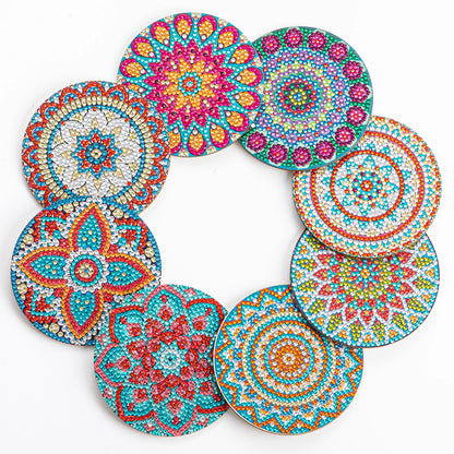 8Pc/Sets Mandala Diamond Painting Coasters DIY Diamond Art Coasters 5D Full Drill Diamond Coasters Acrylic round Cup