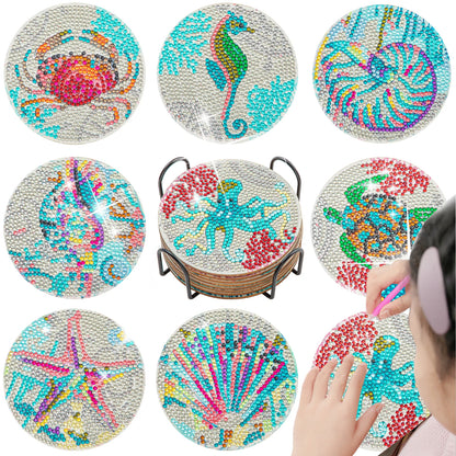8Pc/Sets Mandala Diamond Painting Coasters DIY Diamond Art Coasters 5D Full Drill Diamond Coasters Acrylic round Cup